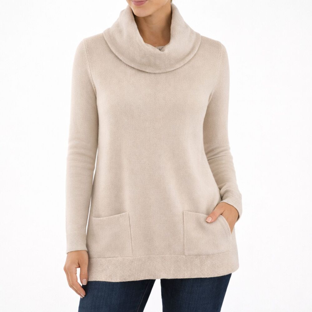 Theory Royal Cashmere Cowl Neck Sweater Light Tan Jumper Turtleneck Size Small